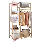 Ufine Bamboo Garment Rack 7-Tier Storage Shelves Clothes Hanging Rack, Heavy Duty Clothing Rack Minimalism Wardrobe Closet Organizer for Indoor