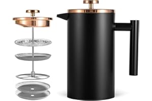 Miuly French Press, Double Wall 18/8 Stainless Steel Coffee & Tea Maker, 1.5L / 50 OZ-Bonus With Two Extra Filter Screens, Black