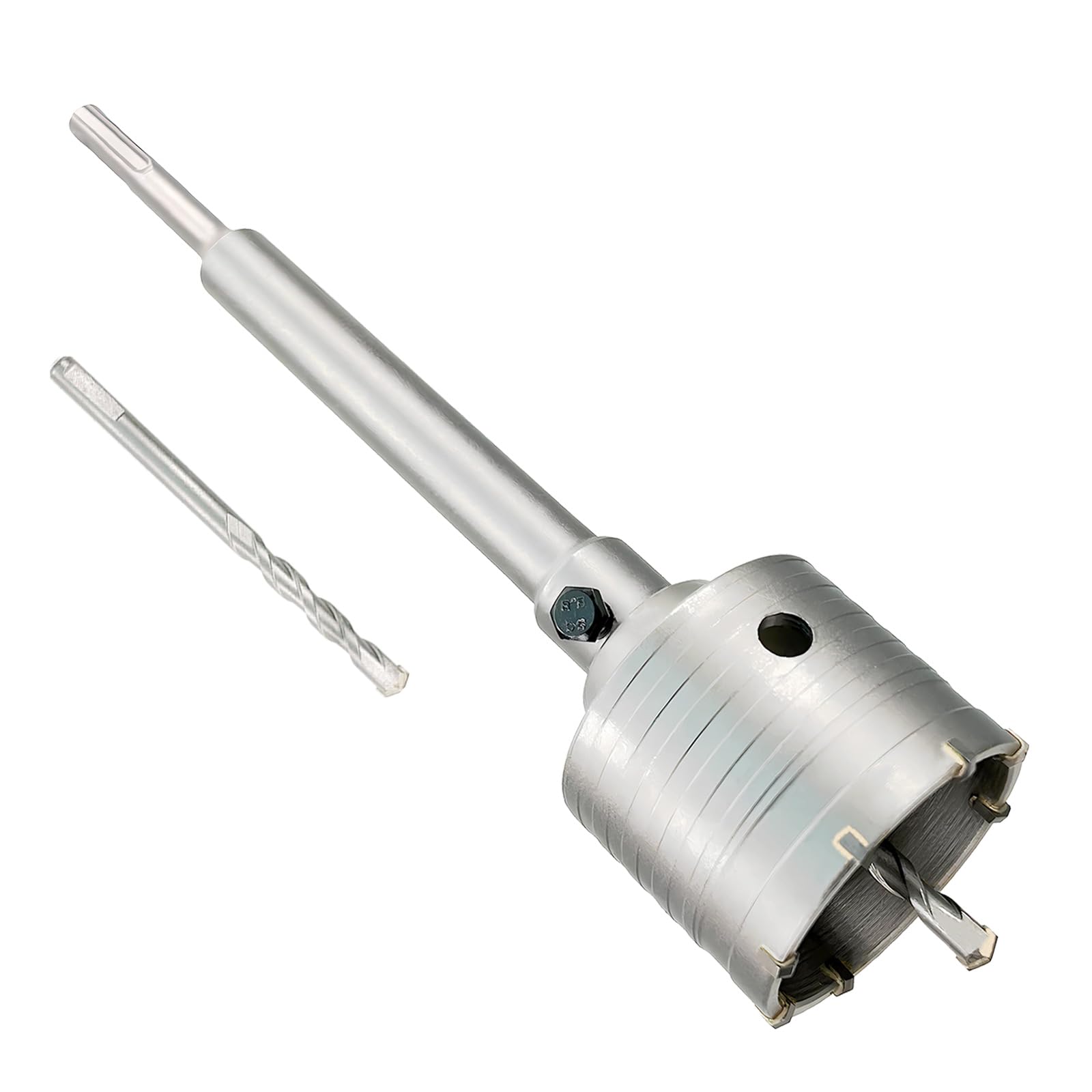 Photo 1 of 2-1/2" Concrete Hole Saw, Tungsten Steel Core Bit for Cinder Block, Brick, Rock, Plank Walls for Pipes or mini Split Lines, with SDS Plus Shank and 2 Center Positioning Drill Bits.