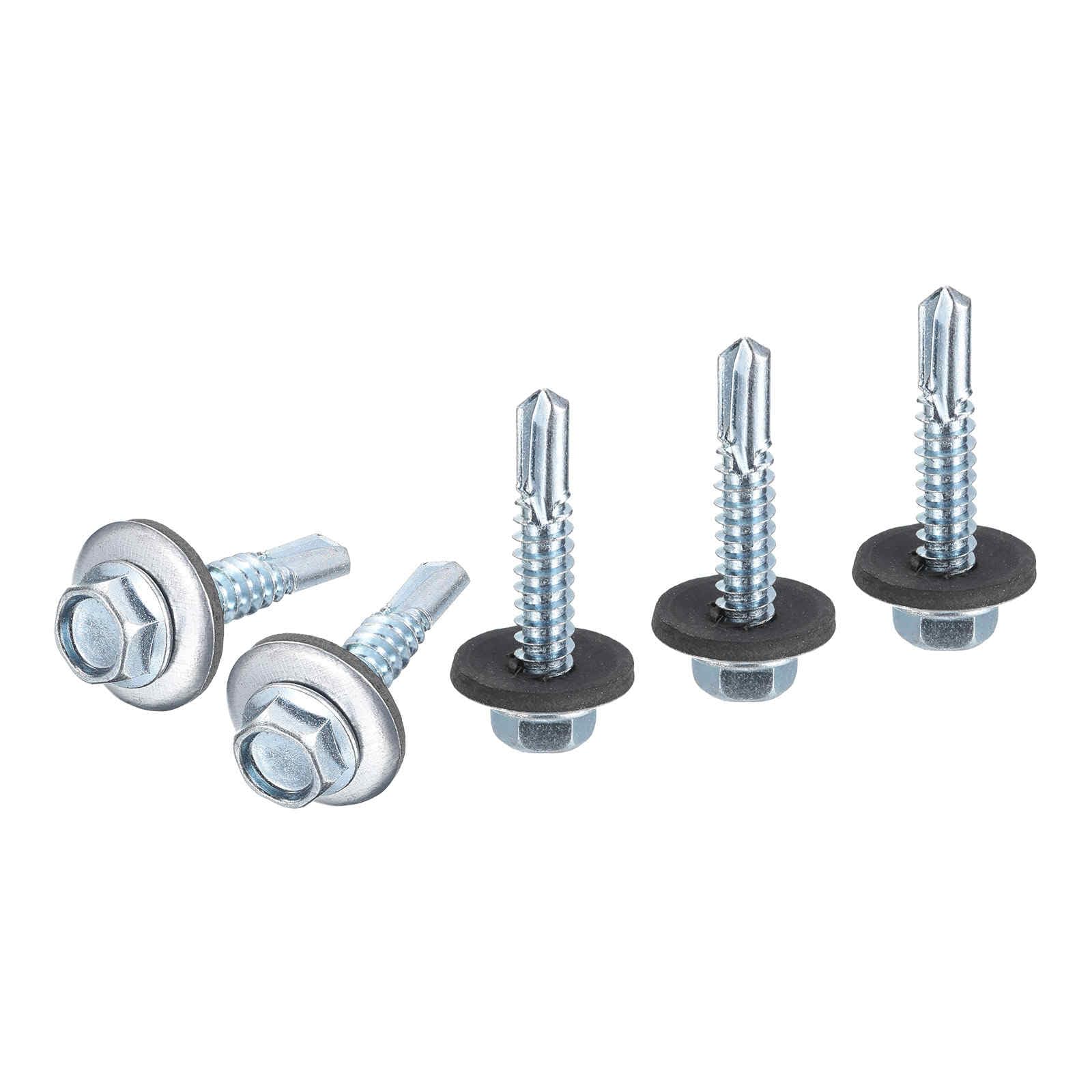 DTGN #14x1-1/4" Hex Washer Head Self Drilling Screws with EPDM Washer - 50Pack - Good for Metal - Carbon Steel Self Tapping Metal Sheet Screws with Rubber Washer