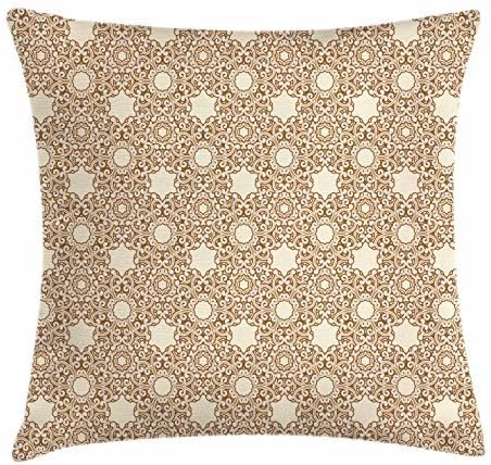 Maxwell Pulitzer Ivory Throw Pillow Cushion Cover, Arabesque Motifs of Eastern Cultures Ornamental Lace Patterned Swirled Lines, Decorative Square Accent Pillow Case Beige Ivory Brown