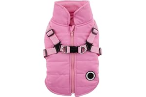 Puppia Mountaineer Winter Dog Coat with integrated harness No Pull Cold Weather Waterproof Warm Fleece Back Zipper for Small & Medium Dog, PINK, Medium