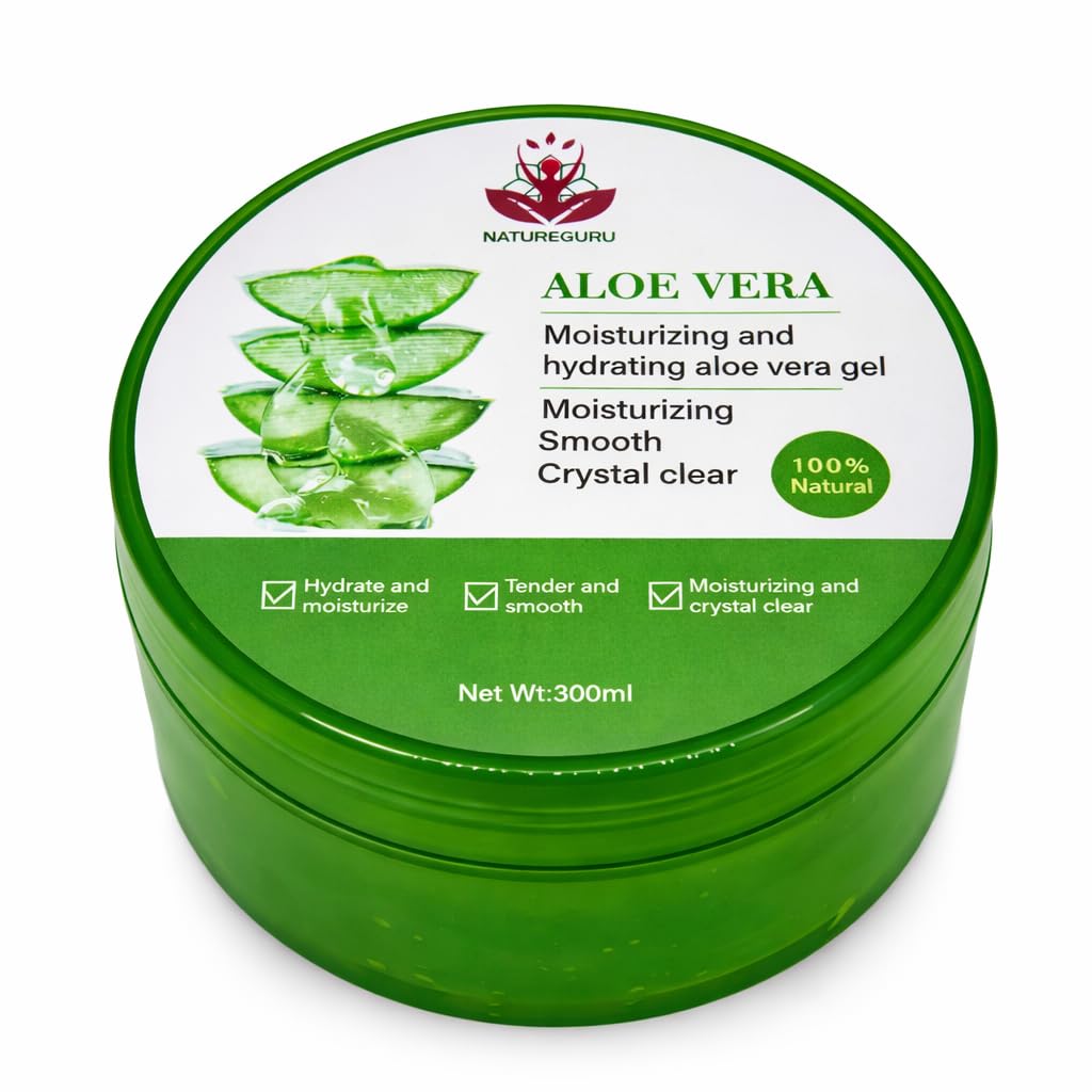 Natural Aloe Vera Gel -Organic Moisturising Cream, Soothing and Hydrating, Sunburn and Scar Repair, Care for Face Body Hair NON GREASSY 300ML