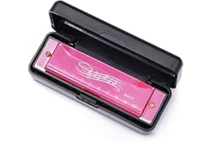 10 Holes Rose Red Harmonica C C Major Blues Harmonica 20 Tones Organ With Case Harmonicas for Adults Kids Holder Set Professi