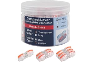 YQSIYU 1 in 1 Out Lever Nuts Compact Splicing Wire Connectors,40 Pcs in Buckets of Quick Connect Electrical Splicing Connectors Orange Handle and Transparent White Shell Lever Nuts