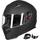 ILM Full Face Motorcycle Street Bike Helmet with Removable Winter Neck Scarf + 2 Visors DOT Model ILM-313 (L, Matte Black)