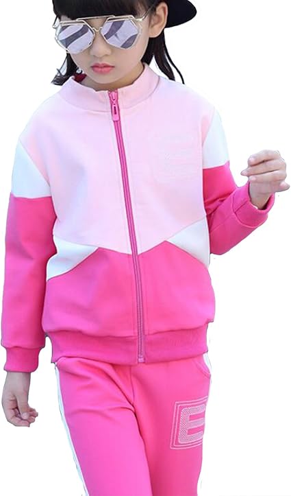 Amazon Sanku 女の子 ジャージ 上下セット 2点セット 子供服 人気 長袖 スウェット トレーナー 春秋 ジップ アップ おしゃれ パーカー 女児 ガールズ キッズ スポーツウェア 運動着 体育 ローズレッド 160cm ジャージ 通販
