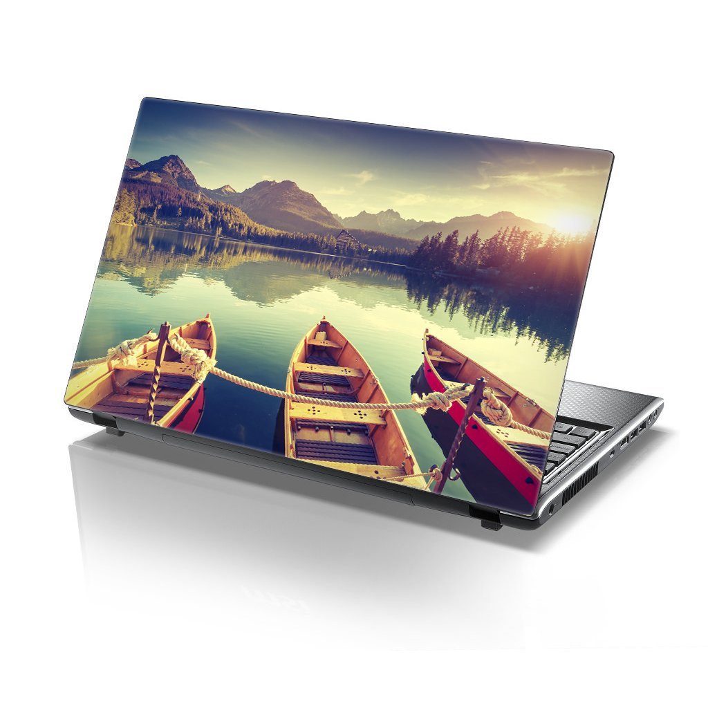 TaylorHe 15.6 inch 15 inch Laptop Skin Vinyl Decal with Colorful Patterns and Leather Effect Laminate MADE IN England Holiday Scene Boats — image 1
