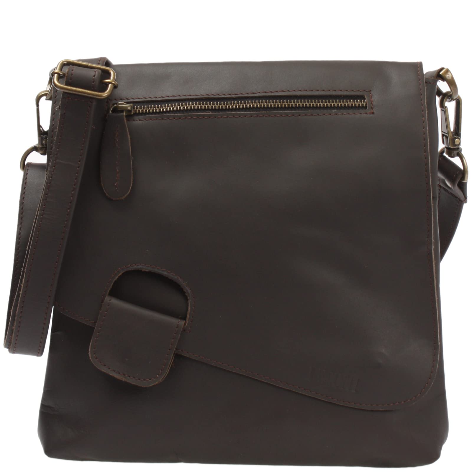 LECONI Shoulder Bag Genuine Cow Leather Used-Look Vintage Women + Men Handbag Leisure Cross-Body Handbag 29x29x6cm dark brown LE3027-wax