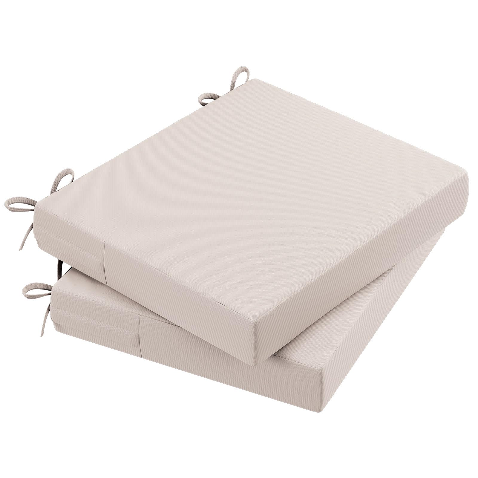 Photo 1 of ***SMALLER IN PERSON/ COVERS NOT INCLUDED*** AAAAAcessories Outdoor Seat Cushions for Chairs, Waterproof, Fade-Resistant Patio Furniture Replacement Cushions, 20" x 18" x 3", Set of 2, Khaki Beige