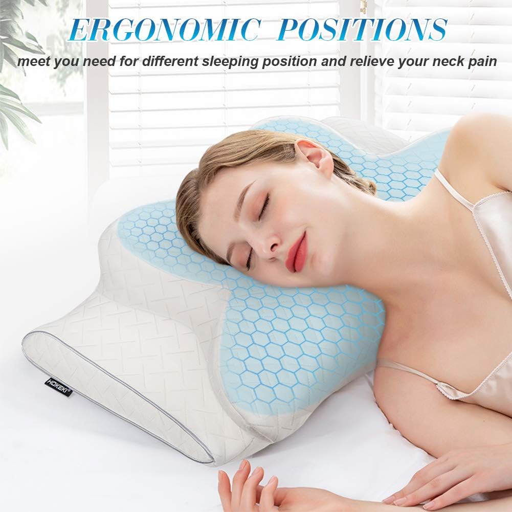 HOKEKI Memory Foam Pillow,Cervical Support Pillow for Side Sleepers,Orthopedic Contour Pillow for Neck Pain,Ergonomic Bed Pillows for Sleeping,Posture Pillow for Back and Stomach Sleep,with Pillowcase: Home & Kitchen