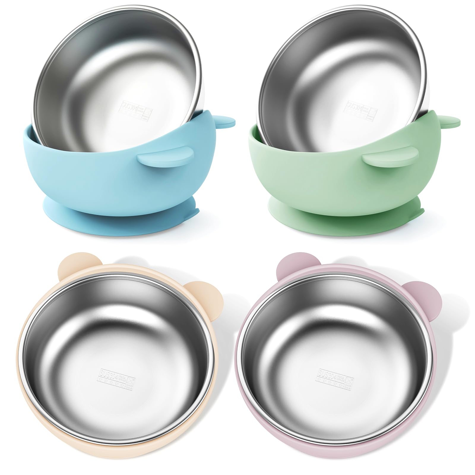 Photo 1 of Bakpoco Stainless Steel Baby Bowls with Suction, 2-in-1 Toddlers Bowl & Removable Silicone Suction Kids Bowl, Non Toxic Snack Container for Baby Food Feeding, Soft Blue/Sage/Lavender/Cream Set of 4