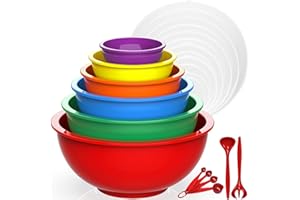 Umite Chef Mixing Bowls with Airtight Lids, 18 Piece Plastic Nesting Serving Bowls with Lids, Includes Salad spoon & Measuring Cups, Mixing Bowl Set for Mixing, Baking, Serving