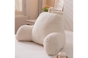 Btargot Sherpa Reading Pillow Bed Wedge Backrest Lounge Cushion with Arms | Back Support for Sitting Up in Bed White