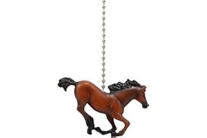 EBROS GIFT Ebros Ceiling Fan Metal Pull Chain with Equestrian Beauty Galloping Horse Hand Crafted Resin Knob Handle 3.25" Wide Rustic Western Country Stallion Horses Animal Decor Accent (Chestnut Brown)