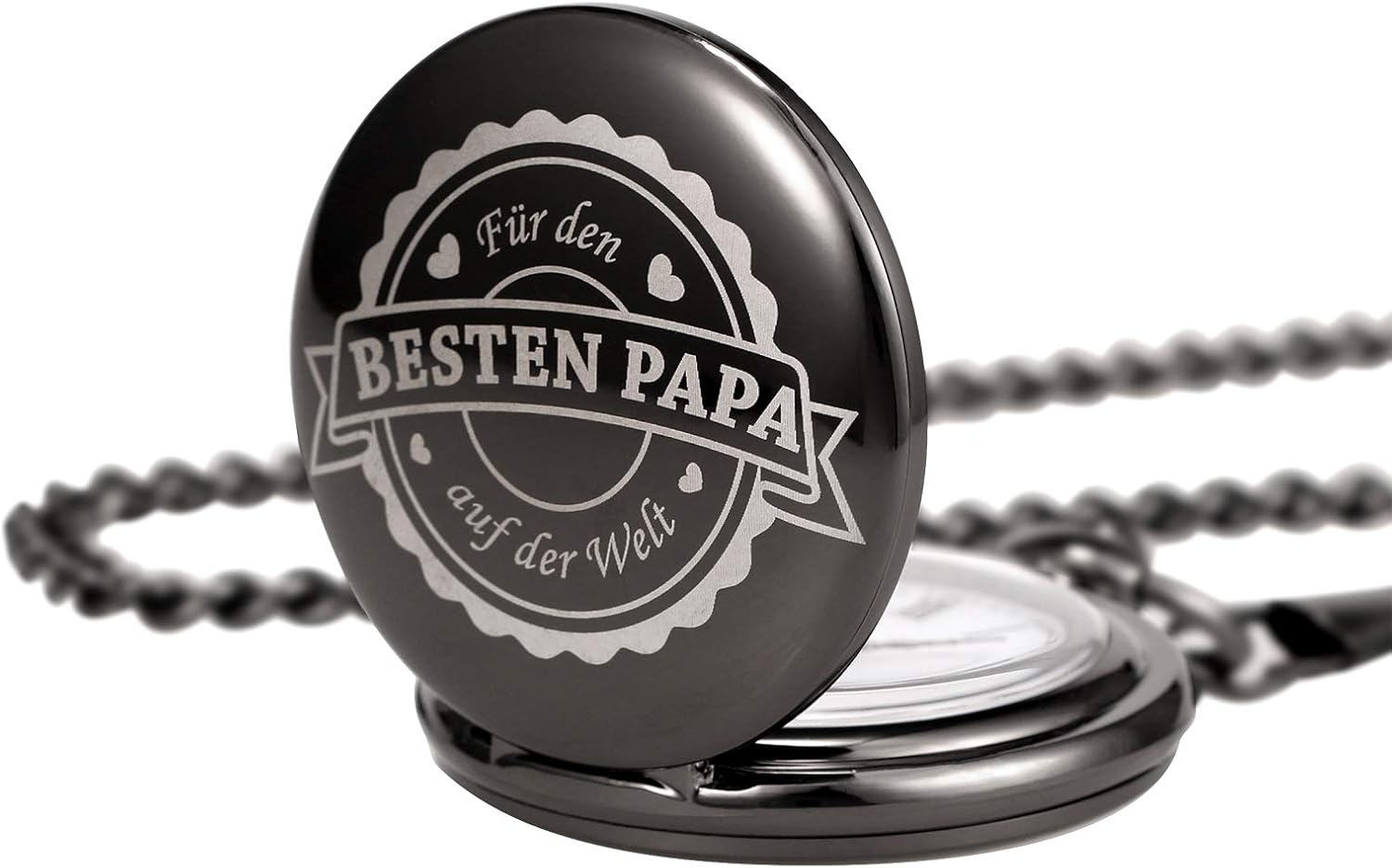 TREEWETO Pocket Watch with Engraving Chain Men's Black Gift for Birthday Father's Day Father - Image 3