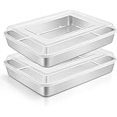 Leonyo Baking Pan with Lid Set of 2, 12⅓ x 9¾ x 2 Inch Stainless Steel Cake Pan for Baking, Refrige & Oven Safe Rectangular Deep Lasagna Pan Tray for Focaccia, Bread, Brownies, Casseroles