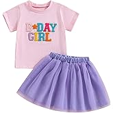 Toddler Birthday Dress Outfit Birthday Girl Embroidery Ruffle Shirt Princess Mesh Tutu Skirt Party Gifts for Girls