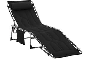 Outsunny Outdoor Lounge Chair, Folding Chaise Lounge, Patio Padded Tanning Chair with 5-Position Adjustable Backrest, Pillow 