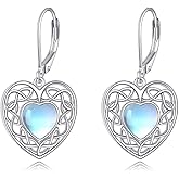 Celtic Moonstone Drop Earrings 925 Sterling Silver Heart Moonstone Dangle Earrings Irish Celtic Knot Jewelry Gift for Women