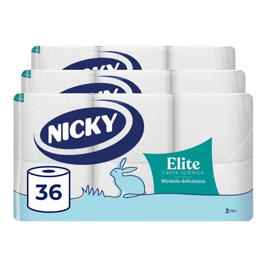 Nicky Elite Carta Igienica a 3 veli, 12 rotoli (Confezione da 3)