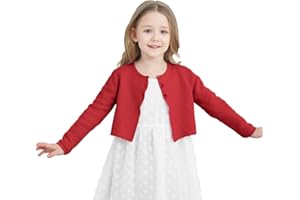 TRENDSTITCH Girls' Long Sleeve Knitted Bolero Cardigan Kids Button Closure Shrug Sweaters Cropped Jacket Cover Up Tops