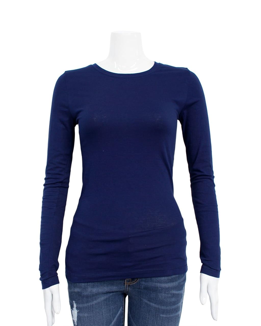 Navy Blue Ladies Crew Neck Long Sleeve TShirt Amazon.co