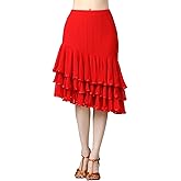 CISMARK Elegant Ballroom Dance Latin Dance Party Long Swing Mesh Race Skirt for Women