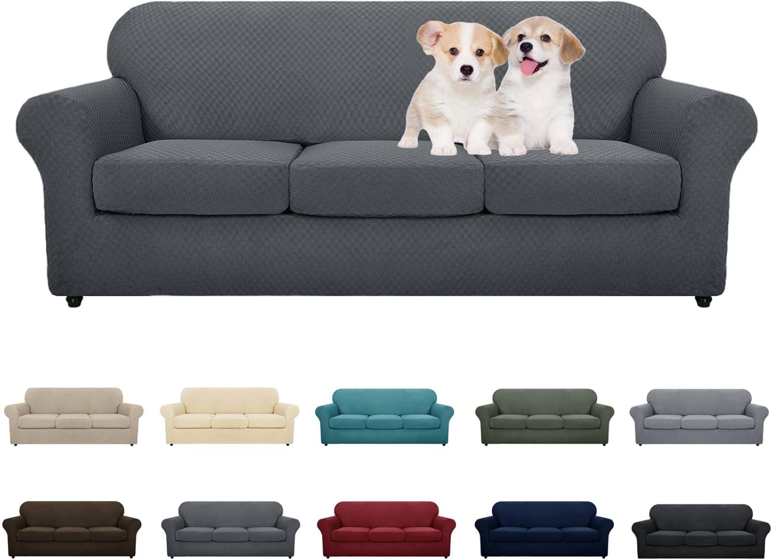 Slipcovers - MAXIJIN 4 Piece Newest Couch Covers for 3 Cushion Couch Super Stretch Non Slip Couch Cover for Dogs Pet Friendly Elastic Jacquard Furniture Protector Sofa Slipcovers (Sofa, Dark Gray)