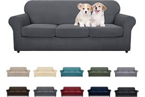 MAXIJIN 4 Piece Newest Couch Covers for 3 Cushion Couch Super Stretch Non Slip Couch Cover for Dogs Pet Friendly Elastic Jacquard Furniture Protector Sofa Slipcovers (Sofa, Dark Gray)