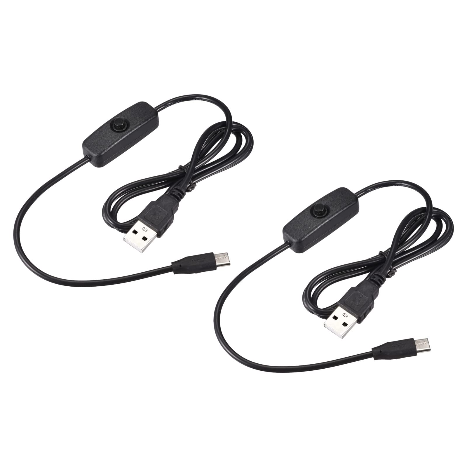 YOKIVE 2 Pcs USB Male Charging Cable, Type C Bedroom Cord with Switch Keep Desk Lamp Charged, Great for Bedroom, Living Room, Office (Black, 100CM)