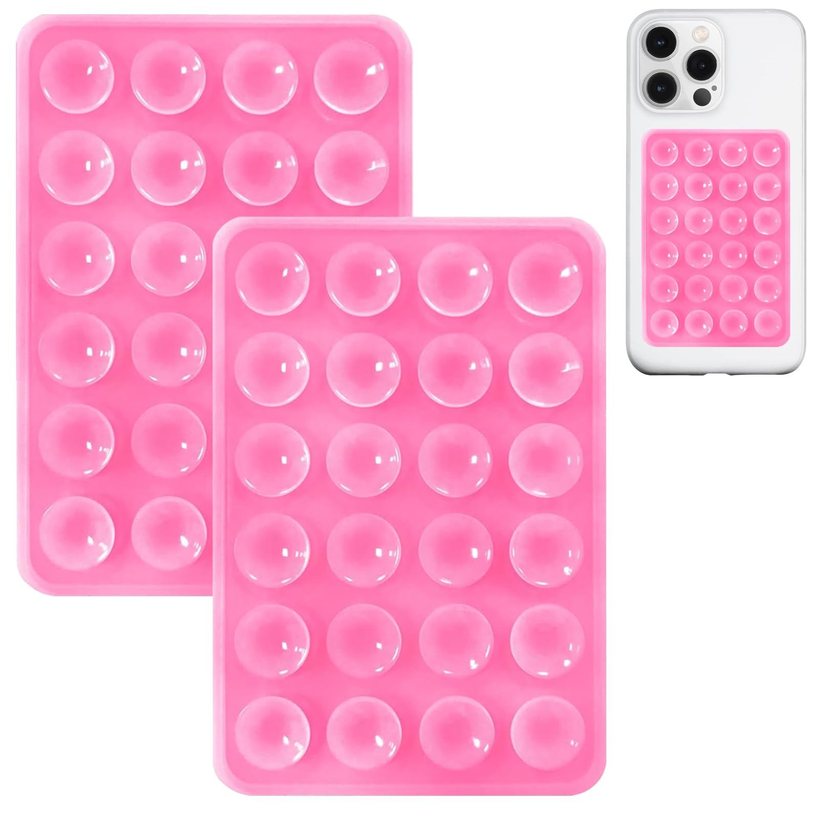 AZXYI Anteel 2 Pack Silicone Suction Phone Case Mount, Silicon Adhesive Suction Cup Phone Mount, Non Slip Sticky Phone Grip for Cellphone, Strong Grip Holder for Selfies and Videos (Pink)