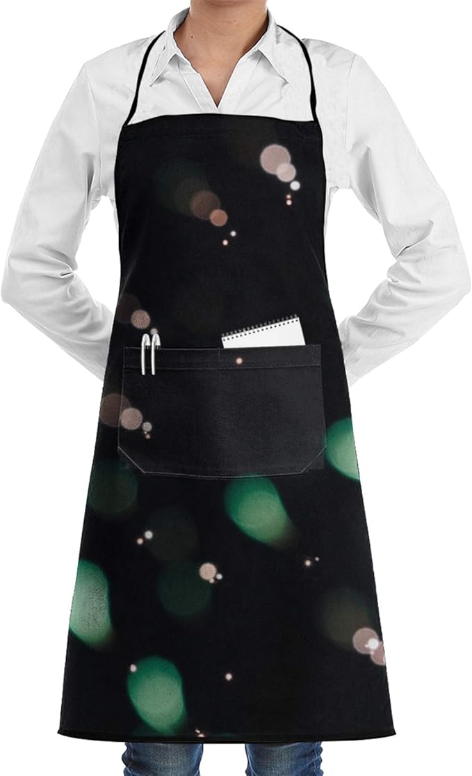 Aprons for Women Men Black and Green Lights with Pockets Adjustable