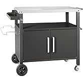 Dining Cart Table with Big Storage Cabinet, Movable Outdoor BBQ Grill Table Pizza Oven Stand, Kitchen Cart Island Multifuncti