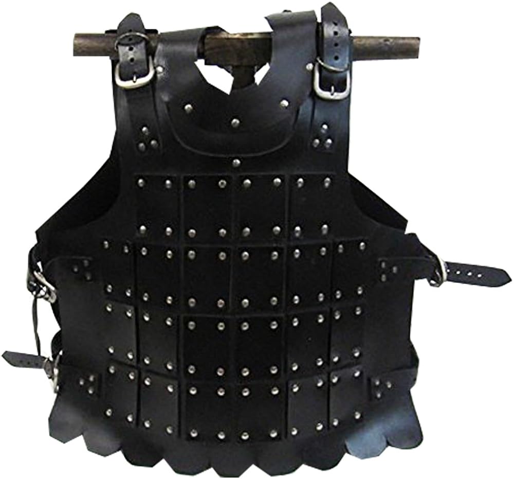 Medieval Black Leather Breastplate with Metal Studs (L