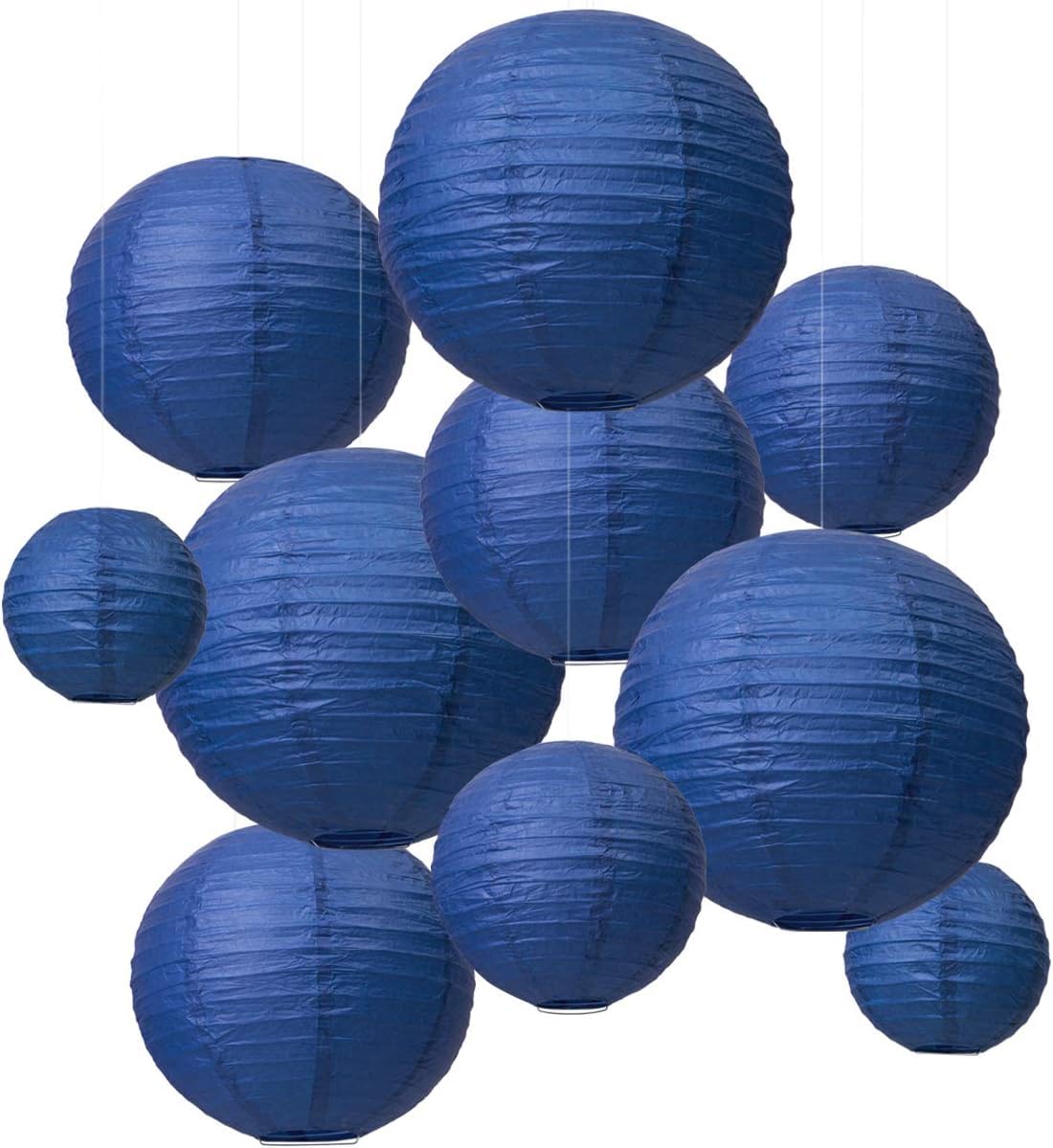 LIHAO Round Paper Lanterns - 10 PCS (6''/8''/10''/12'') Blue Hanging Lanterns for Wedding, Birthday, Party Decoration