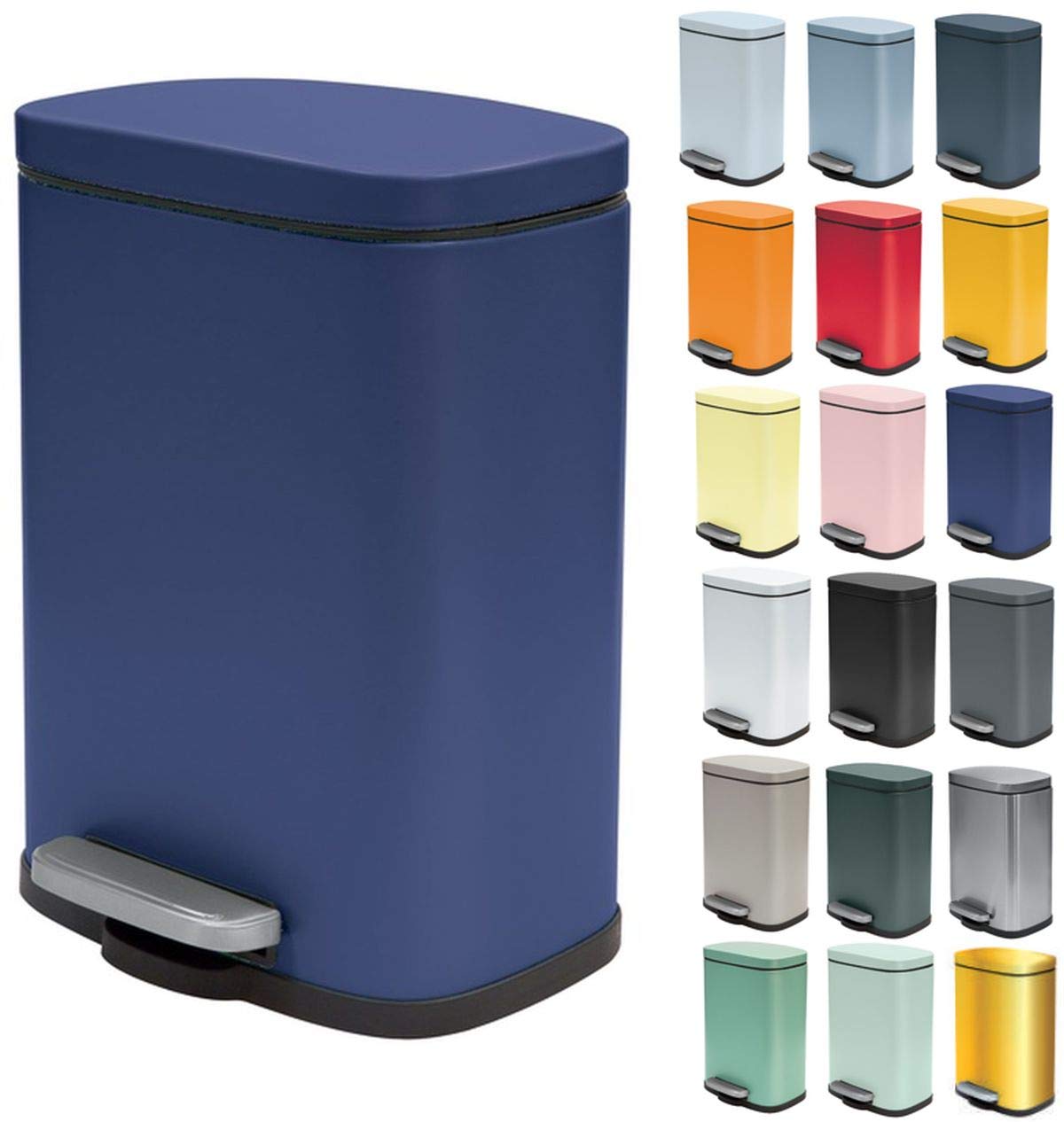 Spirella Akira Cosmetic Bin 5 Litres Stainless Steel with Soft-Close Mechanism and Inner Bucket Bathroom Bin Soft Close Waste Bin Dark Blue