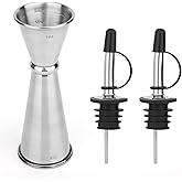 Double Cocktail Jigger for Bartending 2oz 1oz with 2 Pourers Spout Lids, Japanese Bar Stainless Steel Drink Shot Measurer with Measurements Inside, Liquor Alcohol Measuring Cup for Bartender Accessory