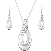 Madison Tyler Gold Plated Jewelry Set for Women | Silver Teardrop Pendant Necklace Trendy | Long Necklace with Snake Chain | Fashion Dangle Earring Set