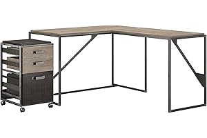 Bush Furniture Refinery 50W L Shaped Industrial Desk with 37W Return and Mobile File Cabinet, Rustic Gray (RFY004RG)