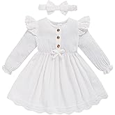 Sinhoon Toddler Fall Dress Baby Girl Dress Ruffle Long Sleeve Toddler Girl Dress Smocked Baby Fall Dresses with Bow Headband