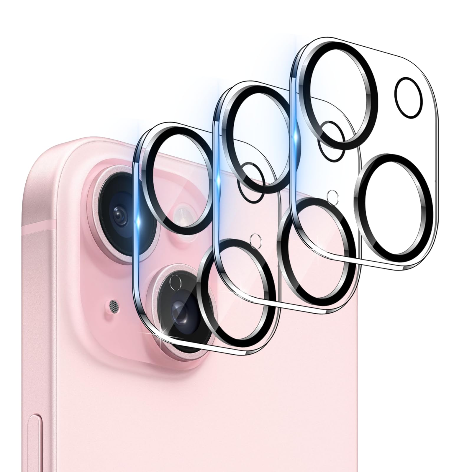 WHPXJY for [3 Pack] Camera Lens Protector for iPhone 15/15 Plus Ultra HD Tempered Glass Camera Protector, Anti Scratch, Strong Adhesion, Easy to Install, Case Friendly Back Camera Screen Cover