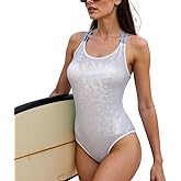 Ninejuize Metallic One Piece Swimsuit Racing Athletic Training Bathingsuit Crisscross Back Swimwear