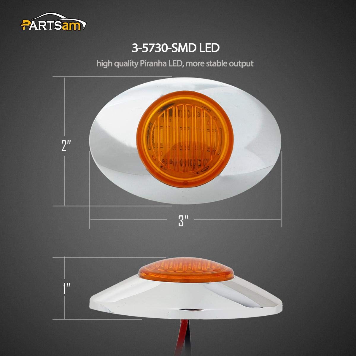 Partsam 16Pcs Mini 3 x 2 Oval Led Marker Lights 3LED w Bullet Plugs