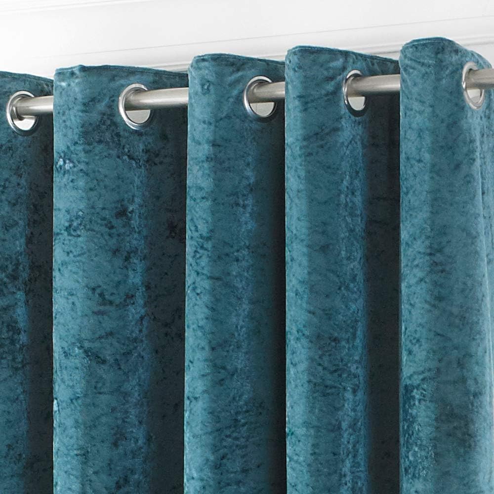 Riva Paoletti Verona Ringtop Eyelet Curtains (Pair), Teal Blue, Velvet Feel, Crushed Velvet Look, Ready Made, 100% Polyester - Image 3