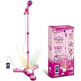 Kids Karaoke Machine with Adjustable Stand Kids Microphones for Singing Along with Rotational Flashing Stage Lights and Pedals Gift for Girls and Boys