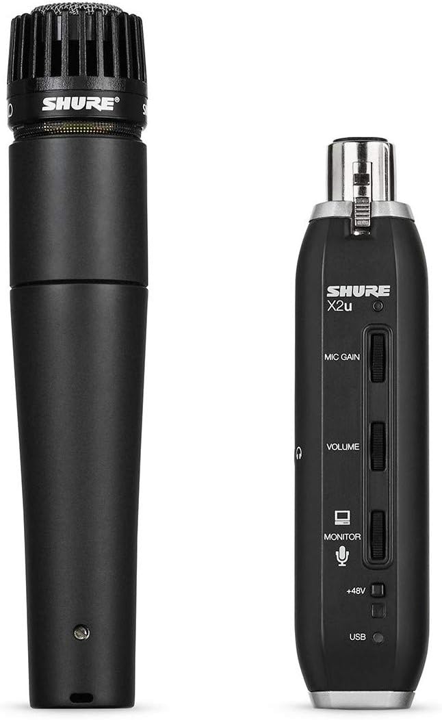 Amazon Com Shure Sm57 X2u Cardioid Dynamic Microphone With X2u Xlr To Usb Signal Adapter Musical Instruments
