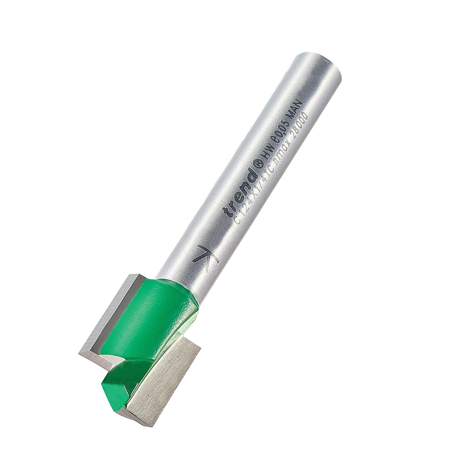 Trend CraftPro Straight Two Flute Router Cutter, 1/4 Inch Shank, 12.7mm Cut Diameter & 12.7mm Cut Length, Tungsten Carbide Tipped, C124X1/4TC