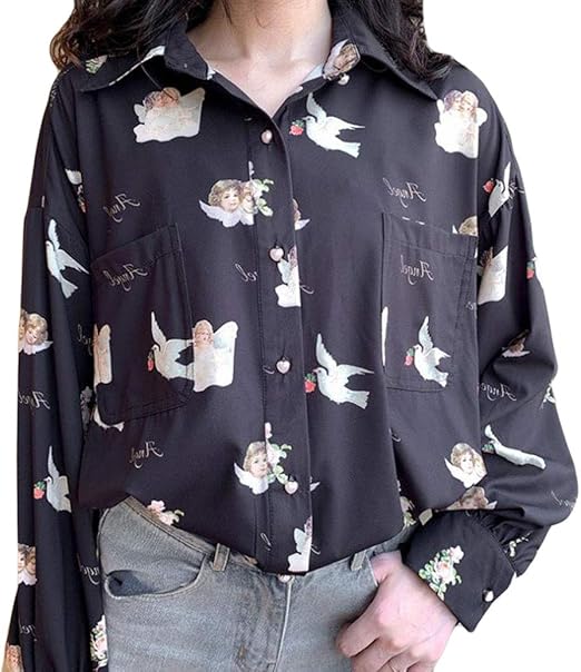 Amazon Mengfanレディース シフォンシャツ 長袖 レディース シャツ ブラウス ゆったり 着痩せ 折り襟 カジュアルシャツ 薄手 可愛い トップス リゾート デート 花柄 シャツ シャツ ブラウス 通販