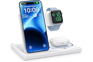 EXW Charging Station, 3 in 1 Induction Charger for iPhone 16/15/14/13/12/Pro/Max, Wireless Charger for Apple Watch, for Airpo